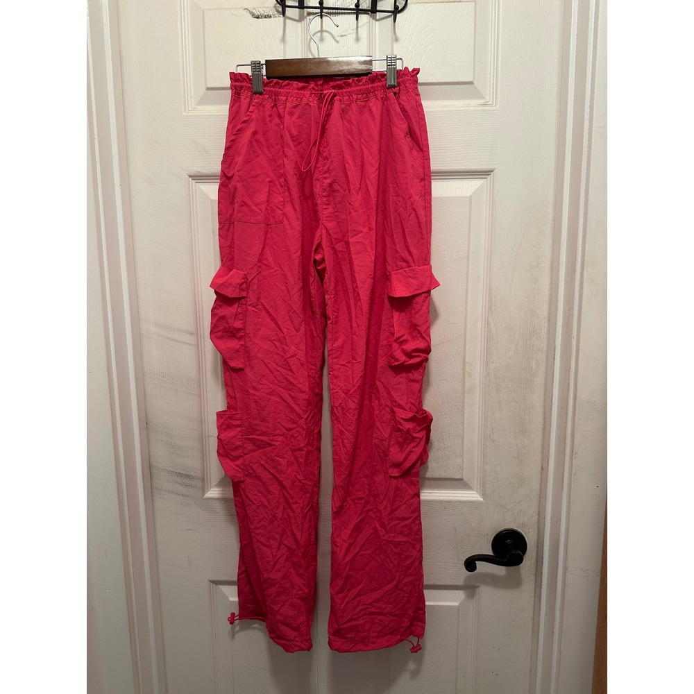 Love Streak Hot Pink Nylon Cargo Pants Womens Small Streetwear Gorpcore Y2K
